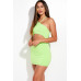 Solid Knit Double Layered Halter Neck Mini Dress With Front Cut Out