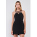 Black Slim Fit Sleeveless V-neck Front Corset Inspired Tie-up Detail Cocktail Mini Dress