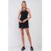 Black Slim Fit Sleeveless V-neck Front Corset Inspired Tie-up Detail Cocktail Mini Dress
