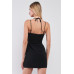 Black Slim Fit Sleeveless V-neck Front Corset Inspired Tie-up Detail Cocktail Mini Dress