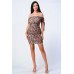 Leopard Print Off Shoulder Shirring Bodycon Dress