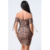 Leopard Print Off Shoulder Shirring Bodycon Dress