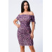Leopard Print Off Shoulder Shirring Bodycon Dress