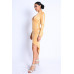 Foil Asymmetric Sleeve And Cut Out Midi Dress