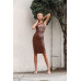 Brown Faux Leather One Shoulder Cut-out Midi Dress