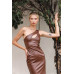 Brown Faux Leather One Shoulder Cut-out Midi Dress