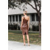 Brown Faux Leather One Shoulder Cut-out Midi Dress