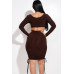 Solid Long Sleeve Ruched Short Dress With O Ring