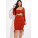 Solid Long Sleeve Ruched Short Dress With O Ring