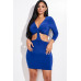 Solid 3/4 Sleeve Ruched Cutout Dress
