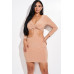 Solid 3/4 Sleeve Ruched Cutout Dress