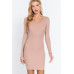 Long Slv V-neck Mini Rib Dress