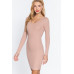 Long Slv V-neck Mini Rib Dress