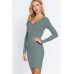 Long Slv V-neck Mini Rib Dress