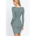 Long Slv V-neck Mini Rib Dress