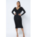 Long Sleeve Midi Dress With Low V Neck Front And Back With Ruching On Sides And Chest