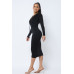 Long Sleeve Midi Dress With Low V Neck Front And Back With Ruching On Sides And Chest