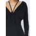 Long Sleeve Midi Dress With Low V Neck Front And Back With Ruching On Sides And Chest