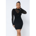Animal Print Long Sleeve Mock Neck Mini Dress