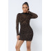 Animal Print Long Sleeve Mock Neck Mini Dress