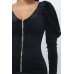 Soft Velvet Pleated Puff Sleeve Low V Neck Front And Back Mini Dress