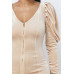Soft Velvet Pleated Puff Sleeve Low V Neck Front And Back Mini Dress