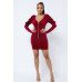 Soft Velvet Pleated Puff Sleeve Low V Neck Front And Back Mini Dress