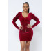 Soft Velvet Pleated Puff Sleeve Low V Neck Front And Back Mini Dress
