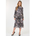 Long Sleeve Pleated Snake Skin Print Midi Dress