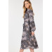 Long Sleeve Pleated Snake Skin Print Midi Dress