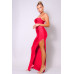 Spaghetti Strap Pleated Bust Front Slit Maxi Dress
