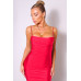 Spaghetti Strap Pleated Bust Front Slit Maxi Dress