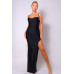 Spaghetti Strap Pleated Bust Front Slit Maxi Dress