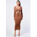 Trendy Front Shirring Cut-out Long Sleeved Dress