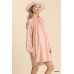Jacquard Raglan Smocked Tie Neck Yoke Dress