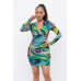 Long Sleeve Printed V-neck Dress