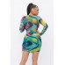 Long Sleeve Printed V-neck Dress