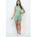 Sleeveless Shoulder Pad Drawstring Ruched Mini Dress