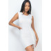 Sleeveless Shoulder Pad Drawstring Ruched Mini Dress