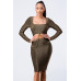 Luxe Waist Gold Chain Cut-out Detail Square Neck Glitter Bodycon Dress
