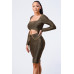 Luxe Waist Gold Chain Cut-out Detail Square Neck Glitter Bodycon Dress