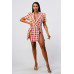 Wide Collared Double Breasted Plaid Blazer Mini Dress