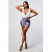 White Sleeveless Top With Detachable Rhinestone Cross Open Back With Bodycon Tie Dye Ruched Mini Dress