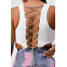 White Sleeveless Top With Detachable Rhinestone Cross Open Back With Bodycon Tie Dye Ruched Mini Dress