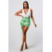 White Sleeveless Top With Detachable Rhinestone Cross Open Back With Bodycon Tie Dye Ruched Mini Dress