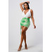 White Sleeveless Top With Detachable Rhinestone Cross Open Back With Bodycon Tie Dye Ruched Mini Dress