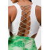 White Sleeveless Top With Detachable Rhinestone Cross Open Back With Bodycon Tie Dye Ruched Mini Dress