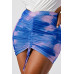 White Sleeveless Top With Detachable Rhinestone Cross Open Back With Bodycon Tie Dye Ruched Mini Dress