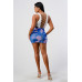 White Sleeveless Top With Detachable Rhinestone Cross Open Back With Bodycon Tie Dye Ruched Mini Dress