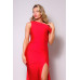 One Shoulder Draped Side Slit Maxi Dress